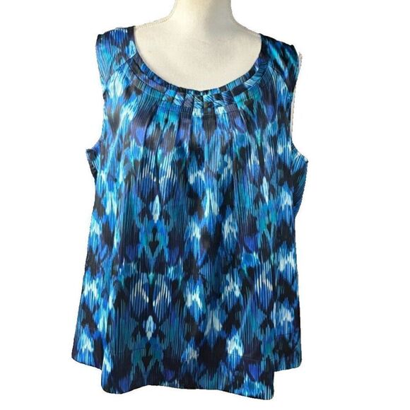 Chico's Blouse Shell Size 3 (US XL/16) Blue Sleeveless Abstract Flowy Tank Top - Picture 1 of 9